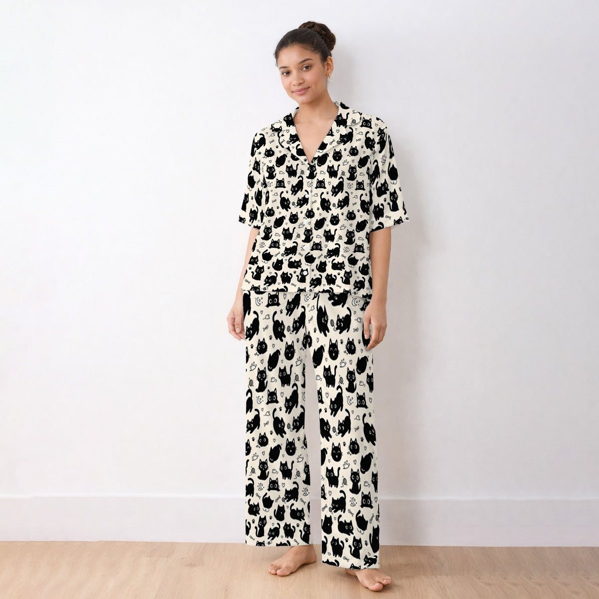 Playful Black Cat Pajama Set