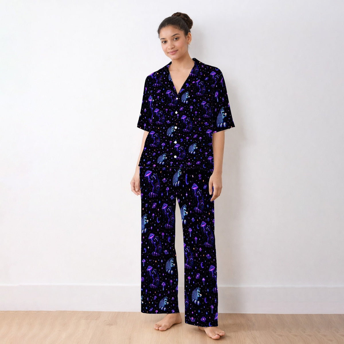 Raccoon Mushroom Galaxy Nurse Pajama Set