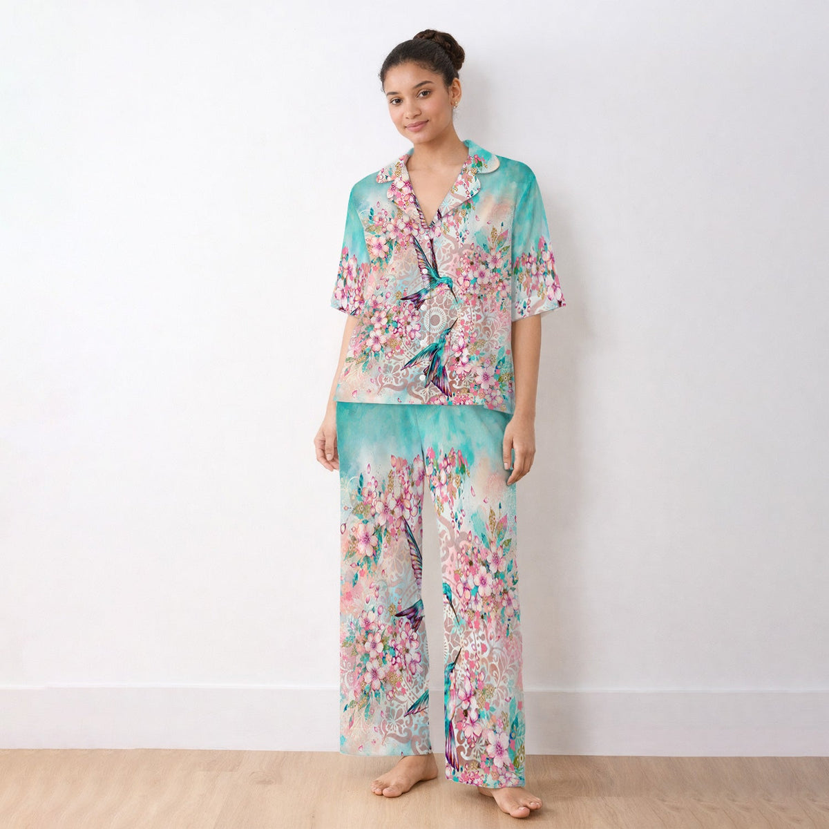 Hummingbird Cherry Blossom Nurse Pajama Set