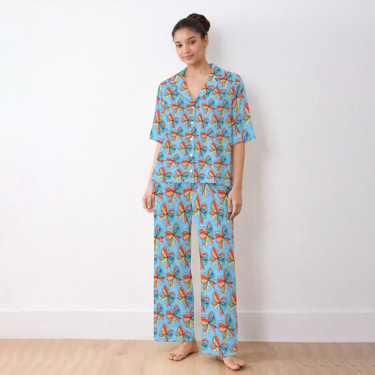 Colorful Rainbow Bow Pajama Set