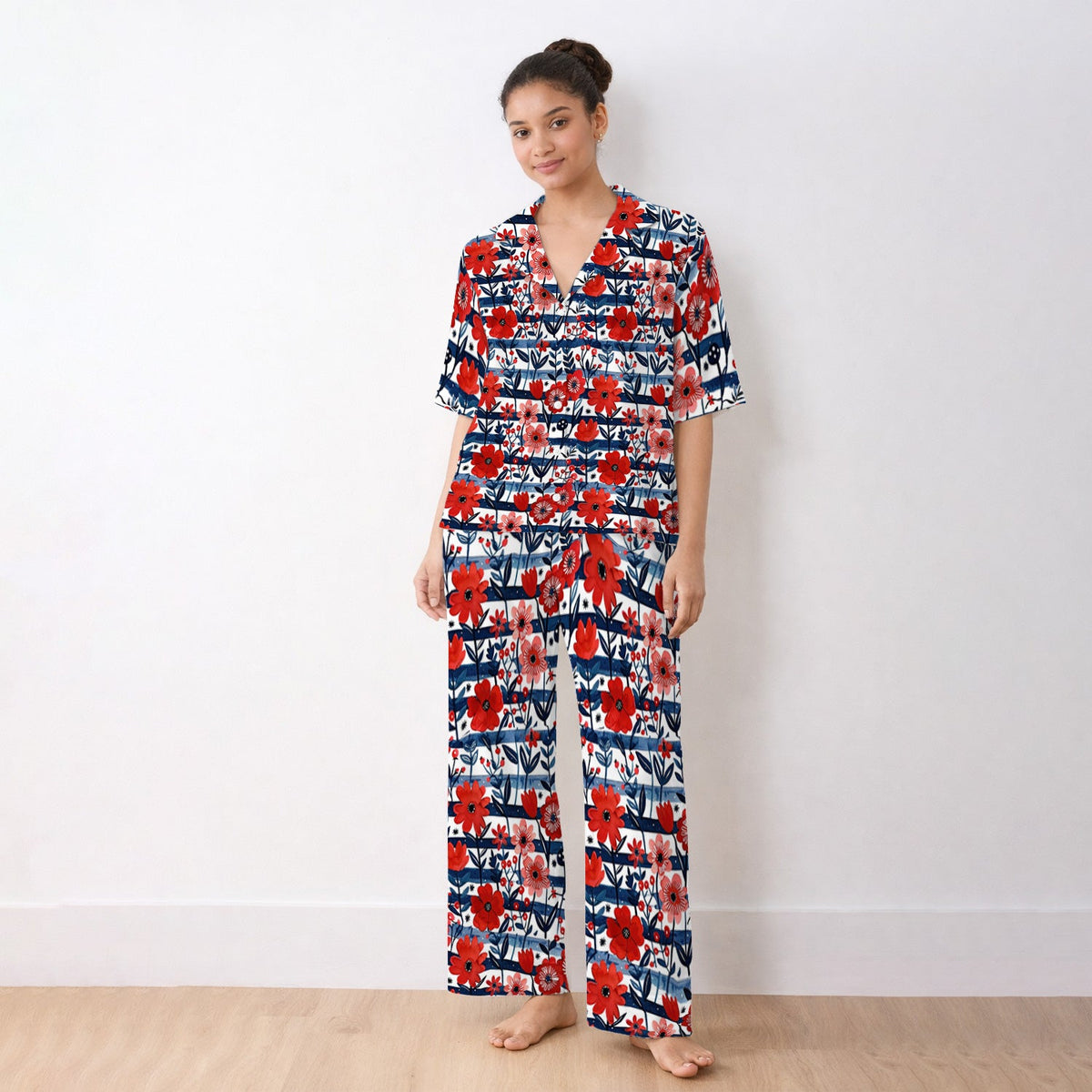 Red Poppy Navy Stripe Pajama Set