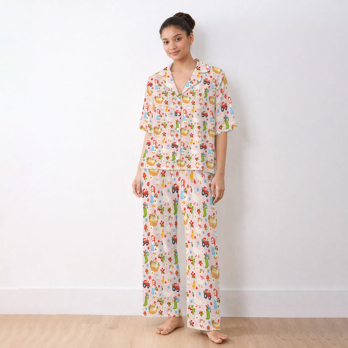 Farm Duck Chicken Tractor Flower Basket Pajama Set