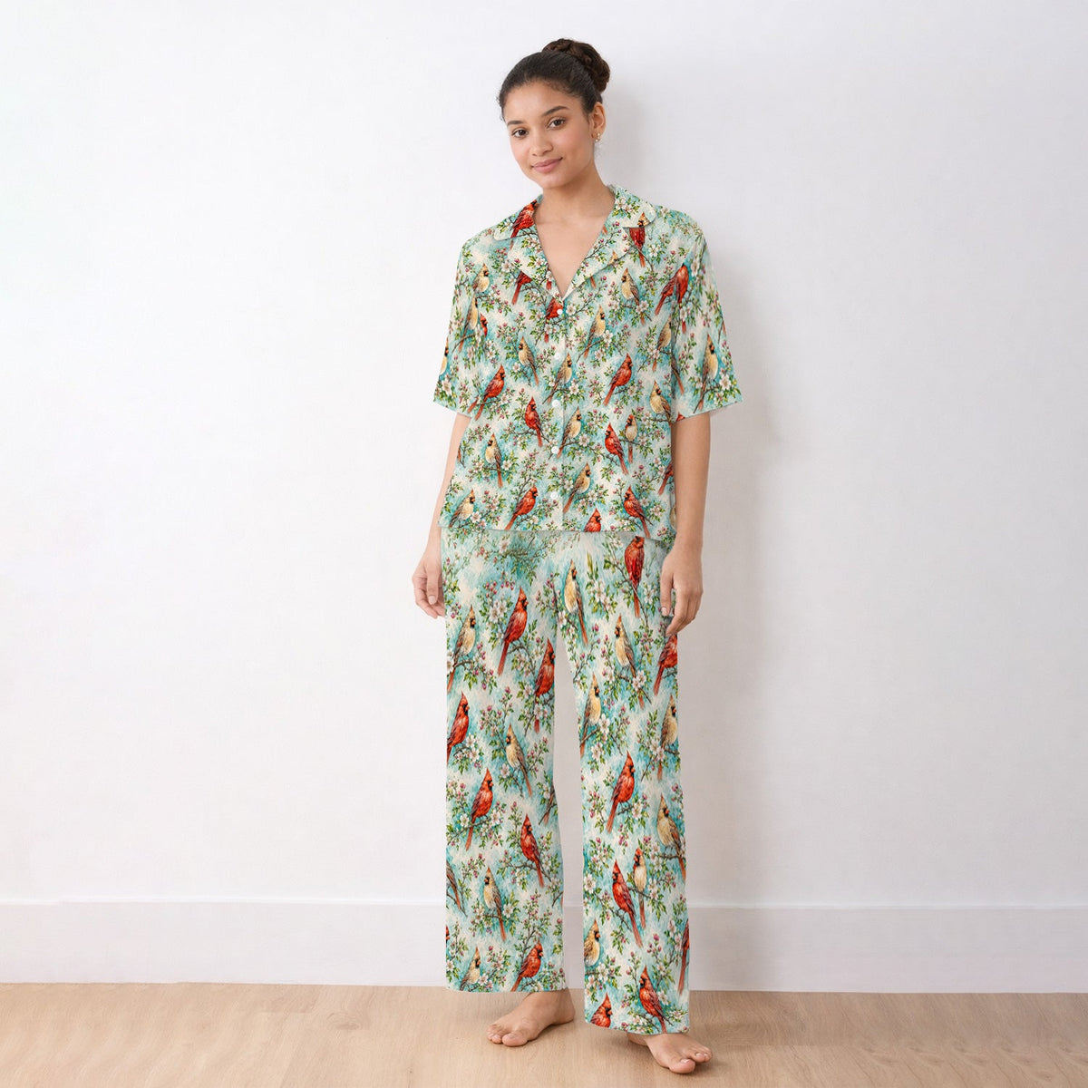 Cardinal Blossom Branch Nurse Pajama Set