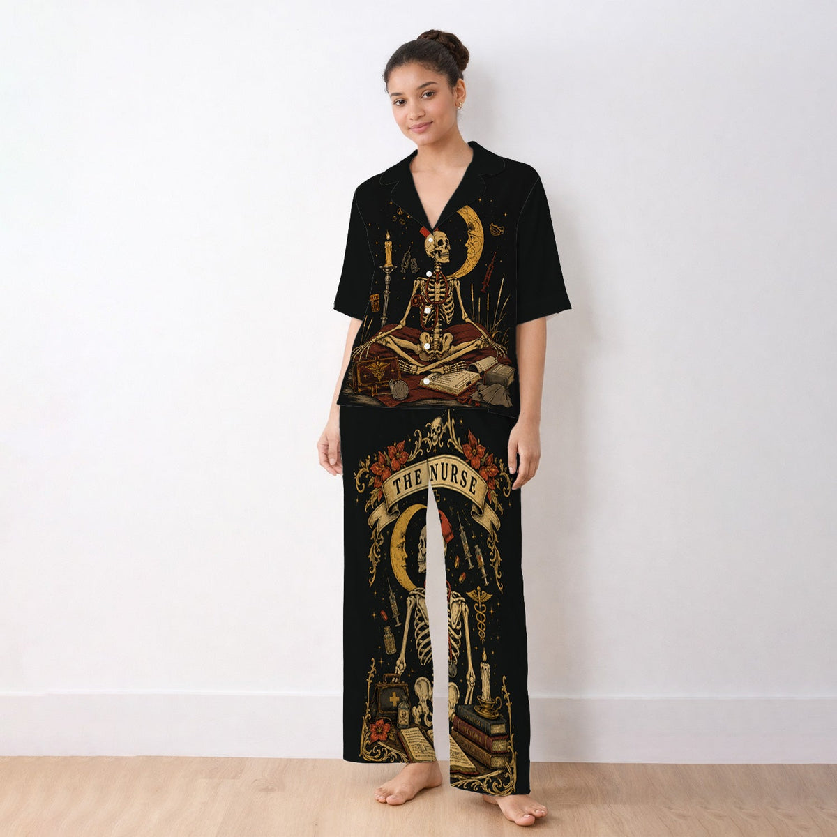 Breast Cancer Skeleton Nurse Pajama Set
