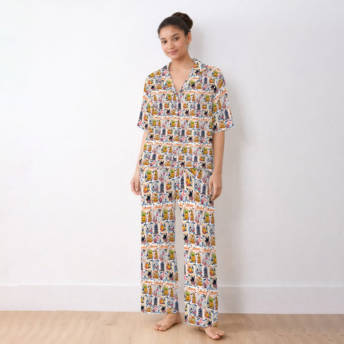 Spooky Pumpkin Ghost Pattern Pajama Set