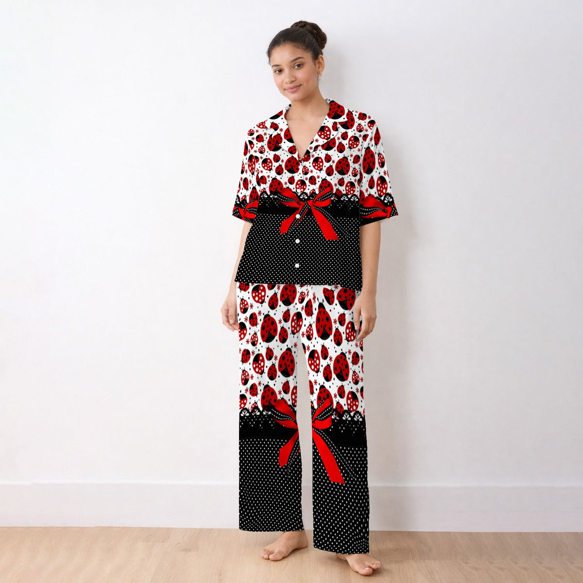 Ladybug Red Ribbon Polka Pajama Set