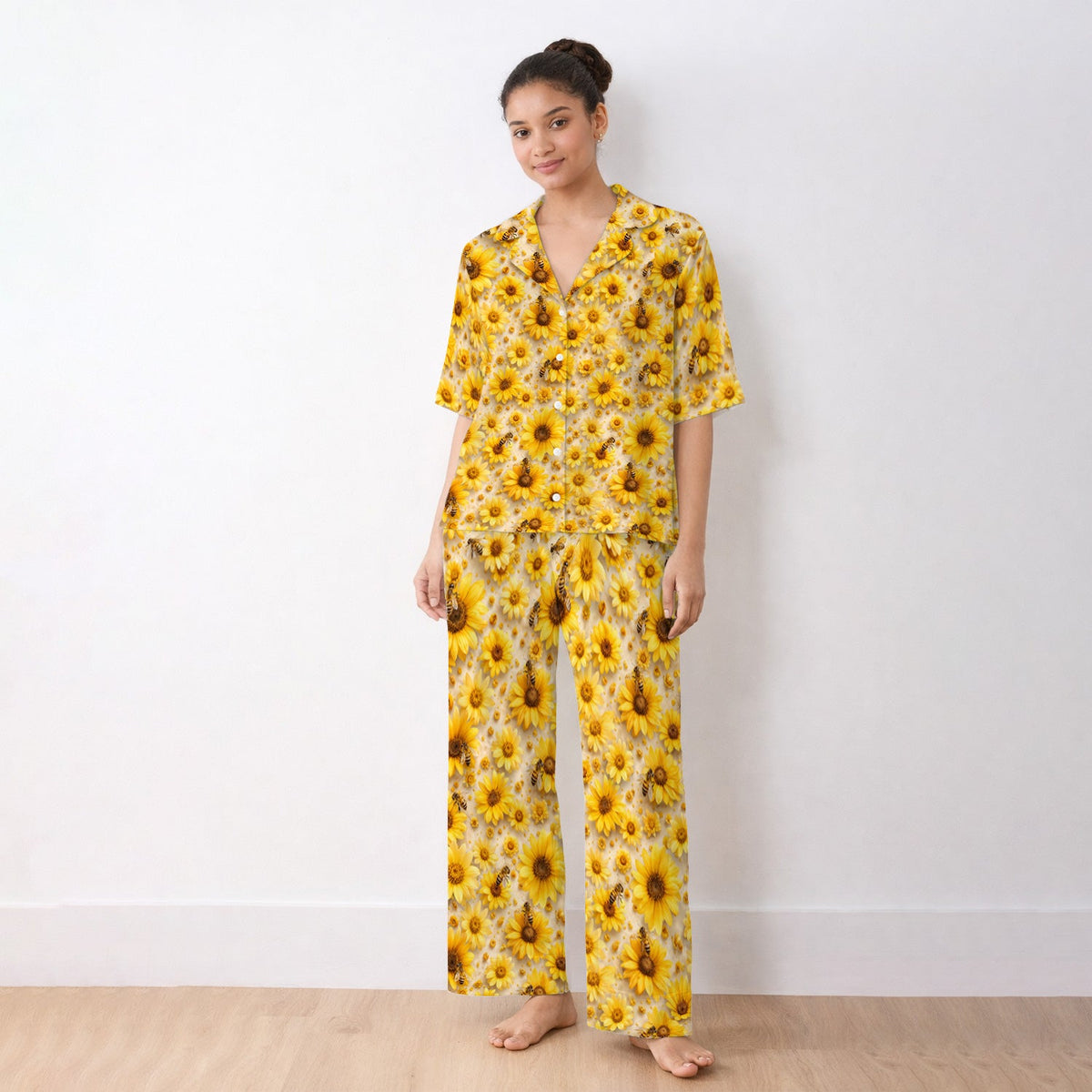 Yellow Sunflower Bee Garden Pajama Set
