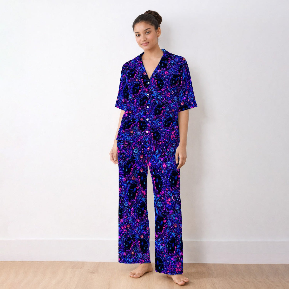 Spooky Black Cat Garden Pajama Set