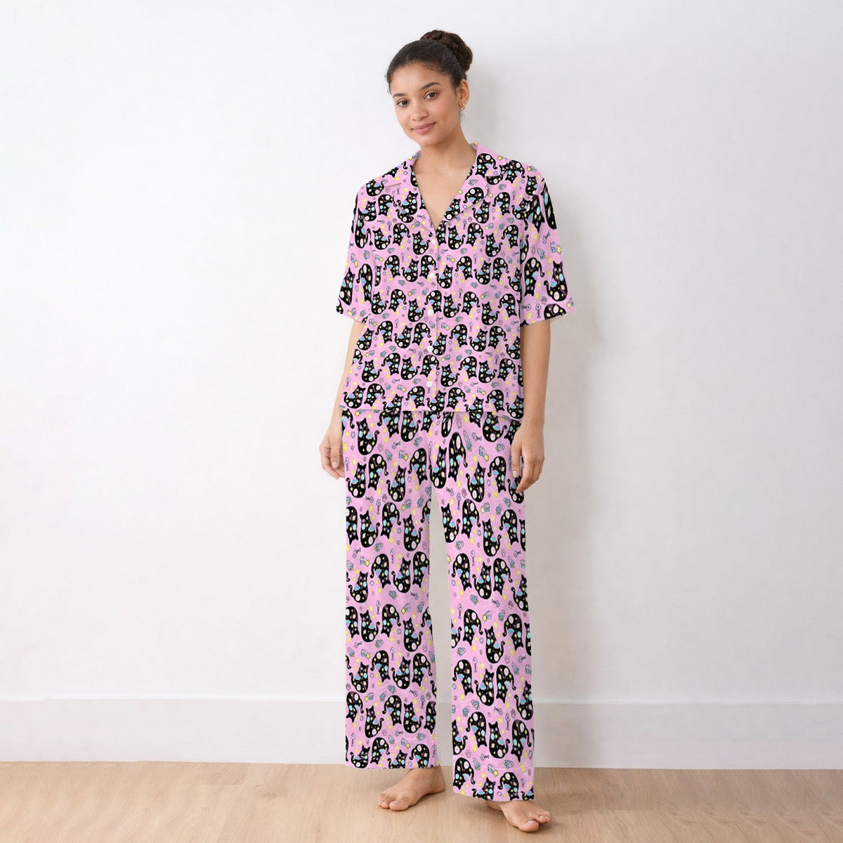 Galaxy Black Cat Space Pajama Set