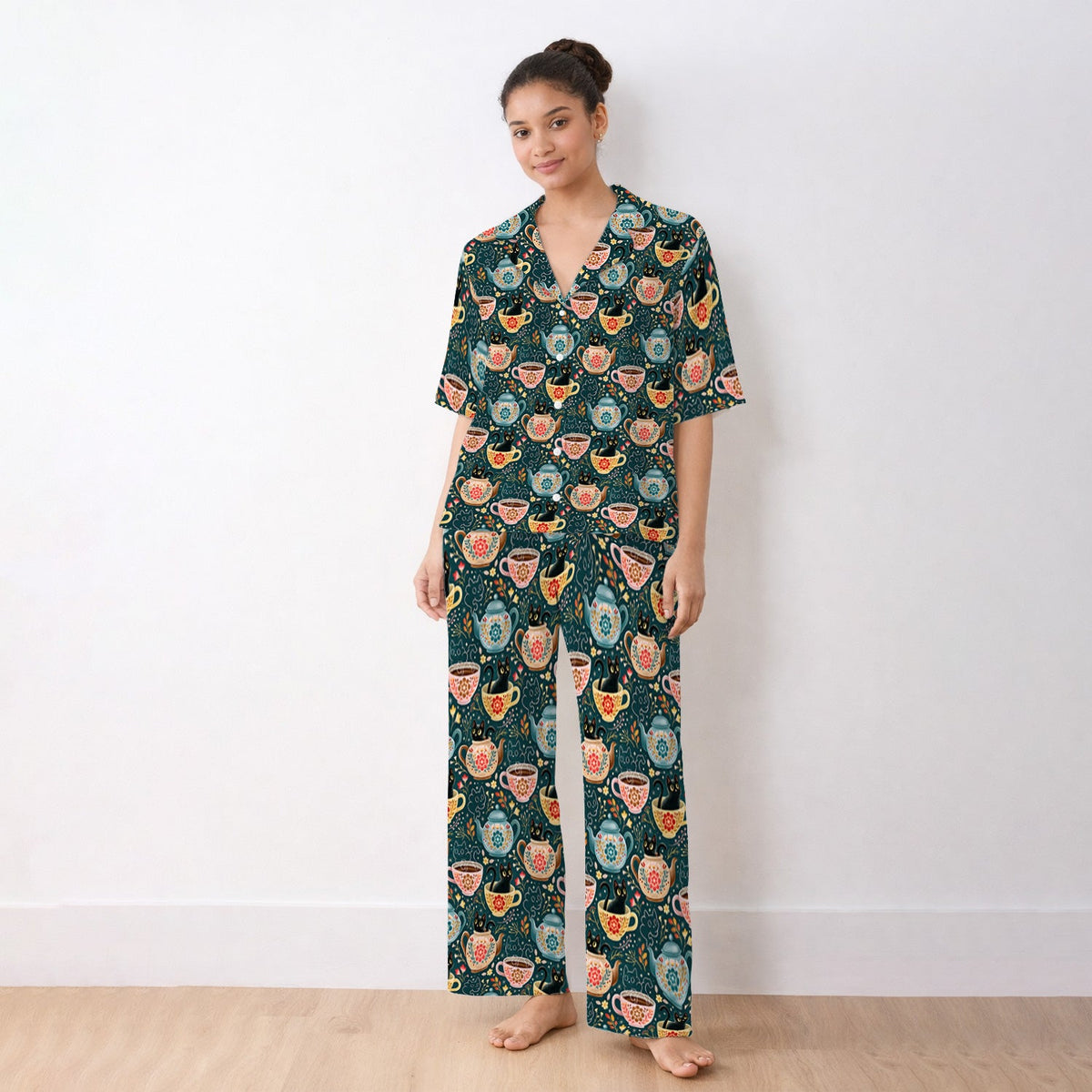 Black Cat Tea Party Veterinary Pajama Set
