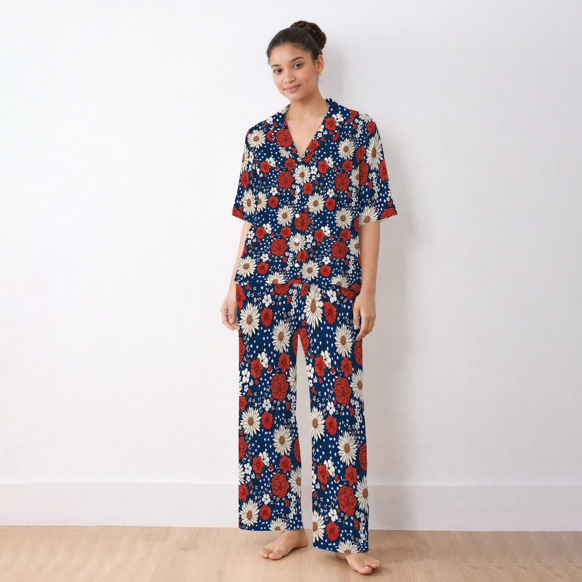 Red White Blue Floral Pajama Set