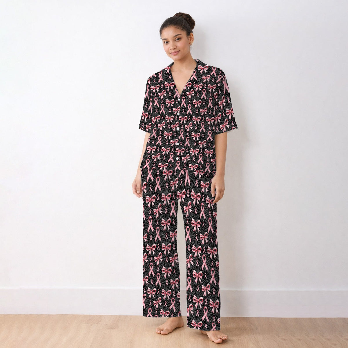 Pink Ribbon Pattern Pajama Set