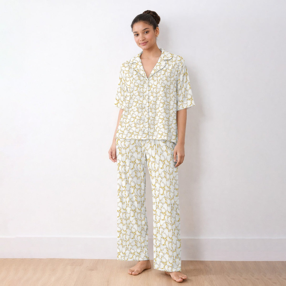 White Goose Yellow Star Nurse Pajama Set