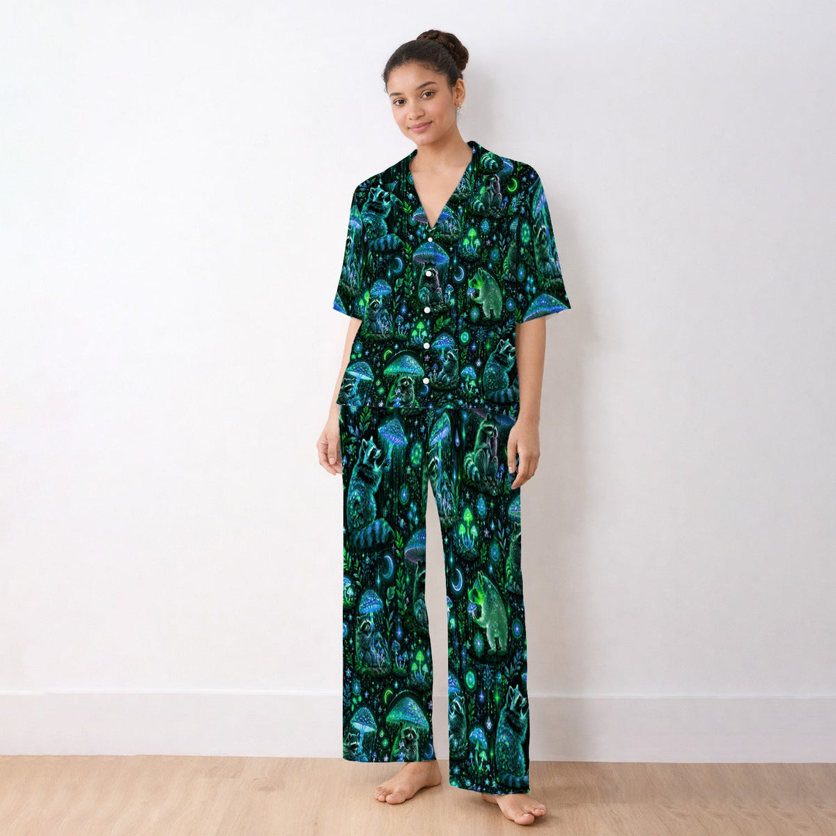 Glowing Raccoon Forest Pajama Set