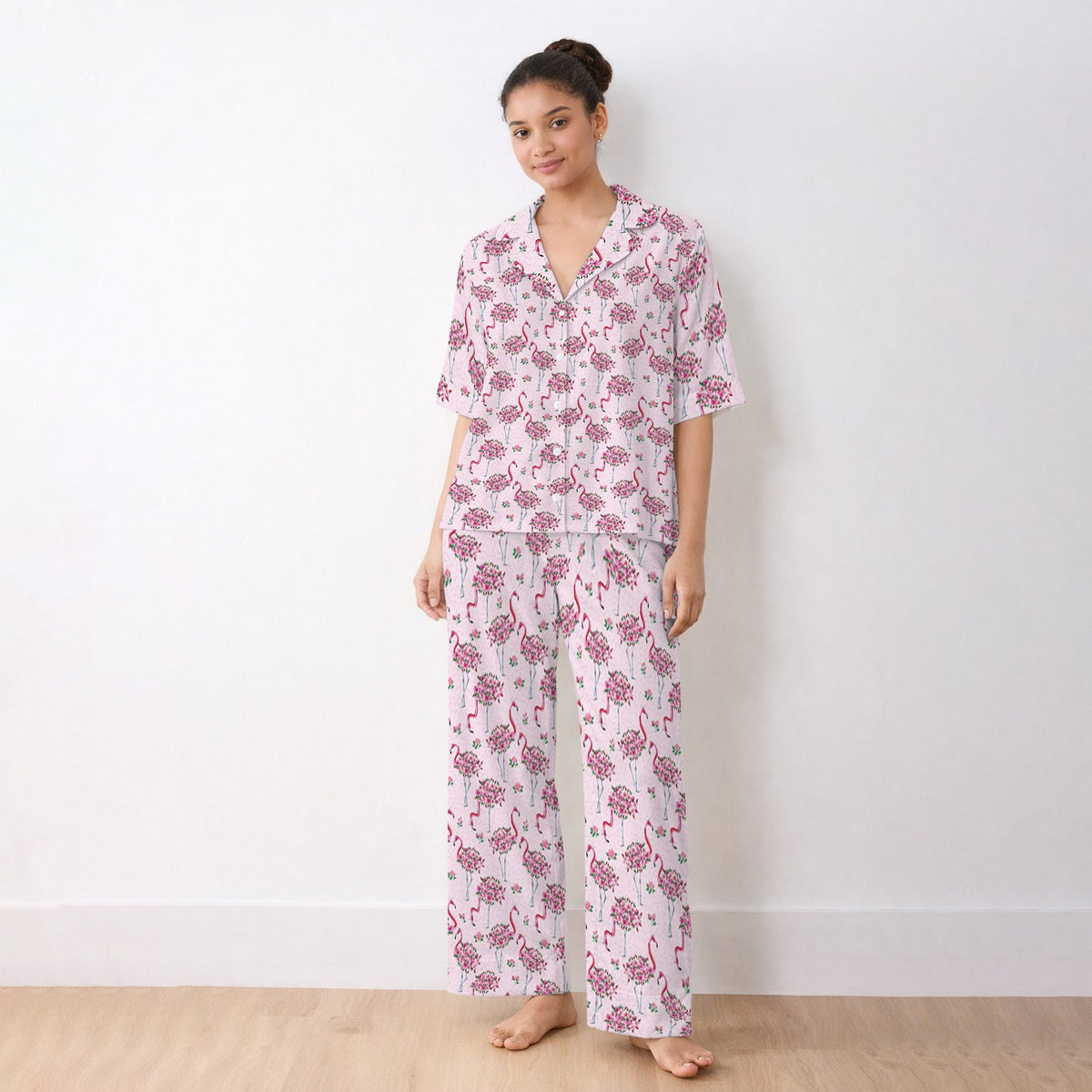 Pink Flamingo Floral Pajama Set