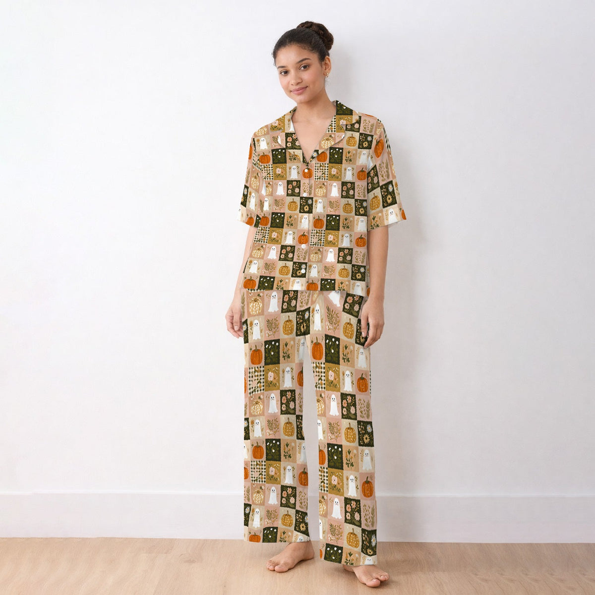 Halloween Ghost Pumpkin Patchwork Pajama Set