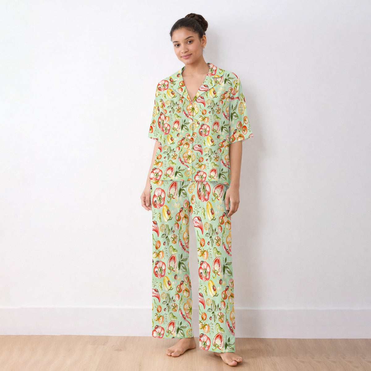 Watercolor Veggie Ladybug Nurse Pajama Set