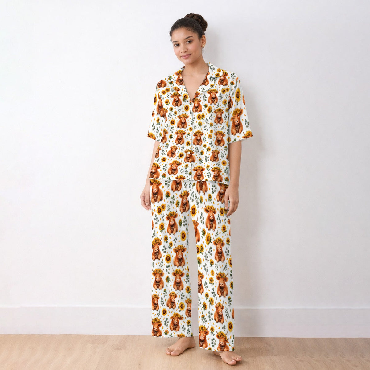 Rustic Highland Cow Floral Pajama Set