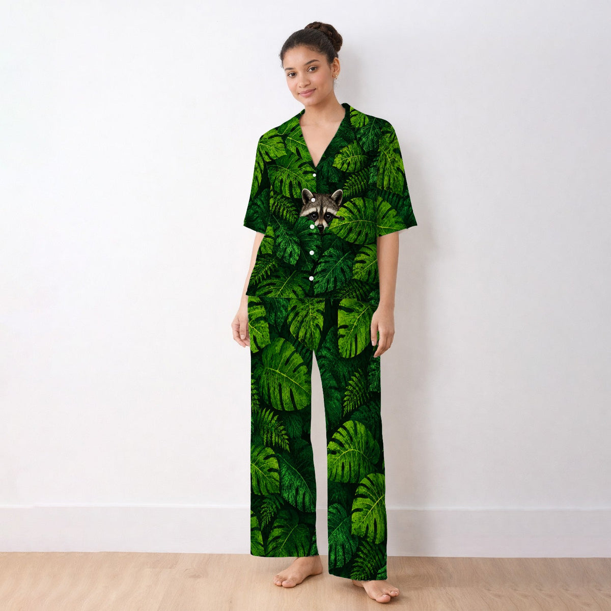 Raccoon Tropical Leaf Nurse Pajama Set