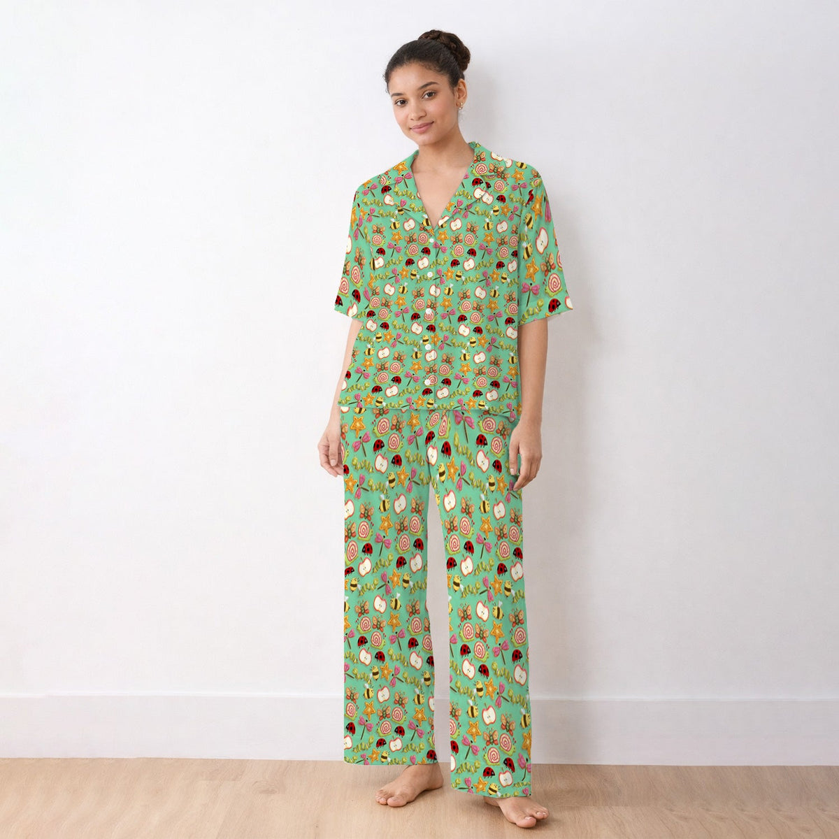 Snail Ladybug Caterpillar Apple Garden Pajama Set