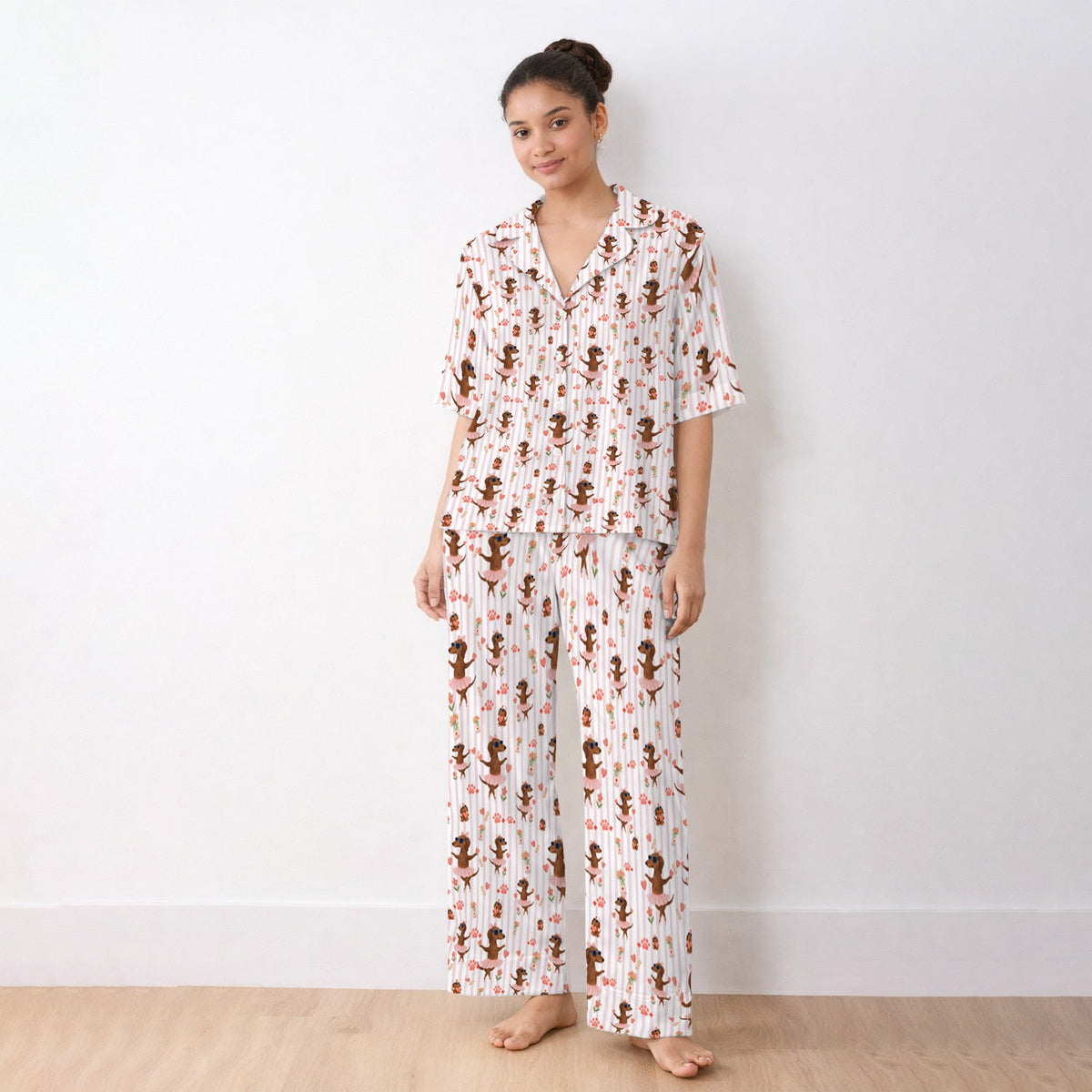Dachshund Ballet Tutu Hearts Nurse Pajama Set