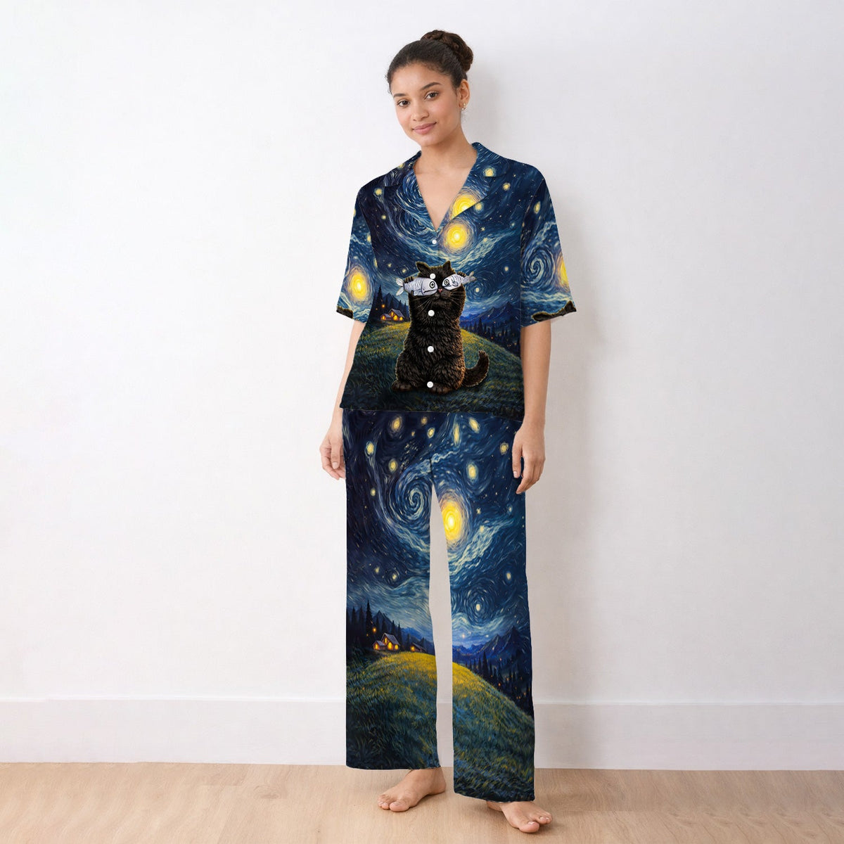 Starry Night Cat Pajama Set