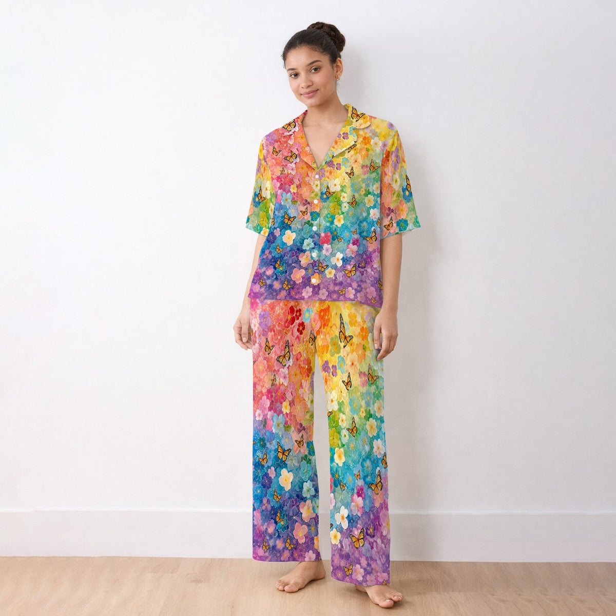Rainbow Butterfly Floral Blossom Pajama Set