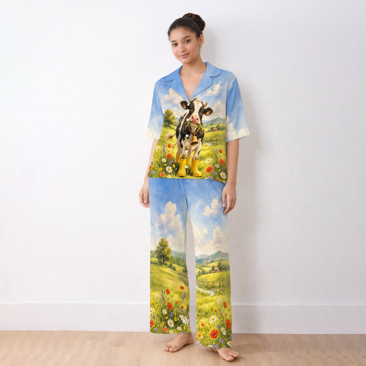 Cow Wearing Boots Nurse Pajama Set