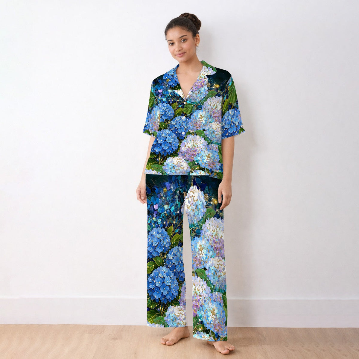 Blue Hydrangea Floral Nurse Pajama Set