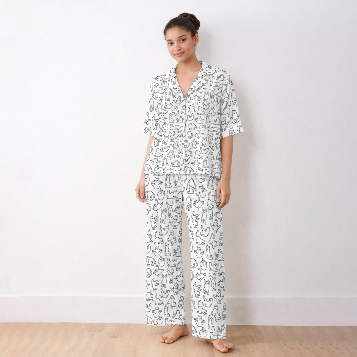 Cat Outline Playing Nurse Pajama Set