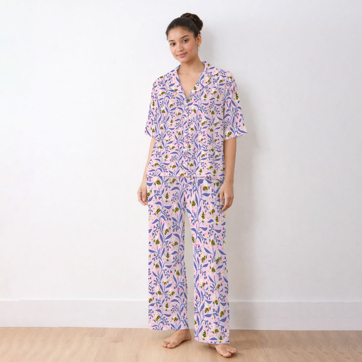 Cute Bumble Bee Floral Pajama Set