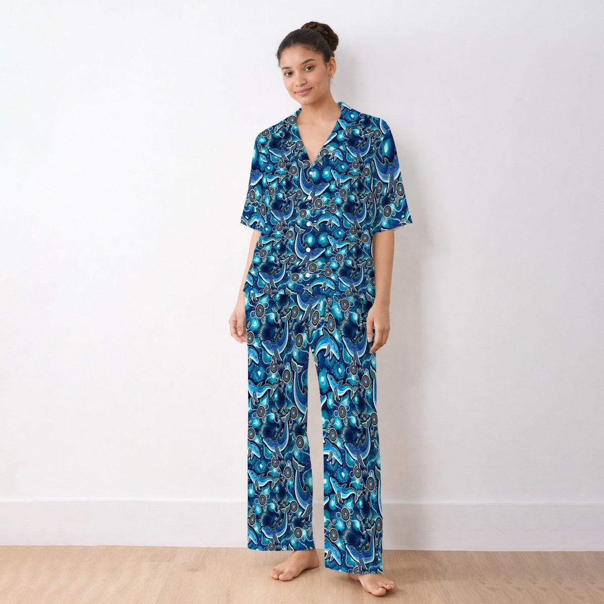 Ocean Dolphin Aboriginal Dot Nurse Pajama Set