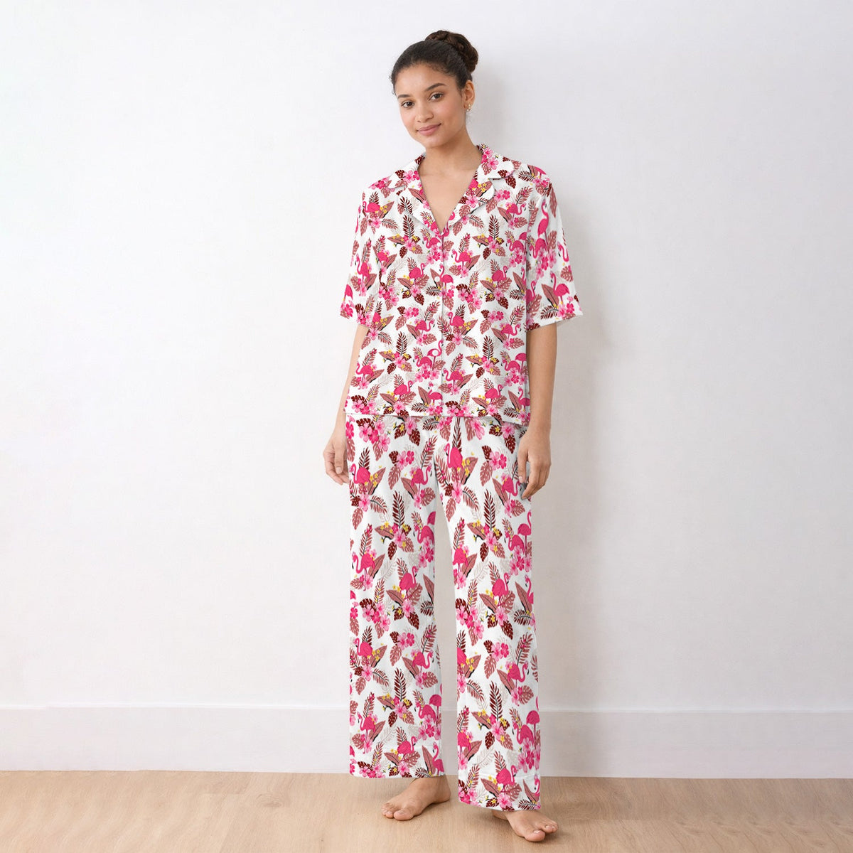 Pink Flamingo Tropical Floral Pajama Set