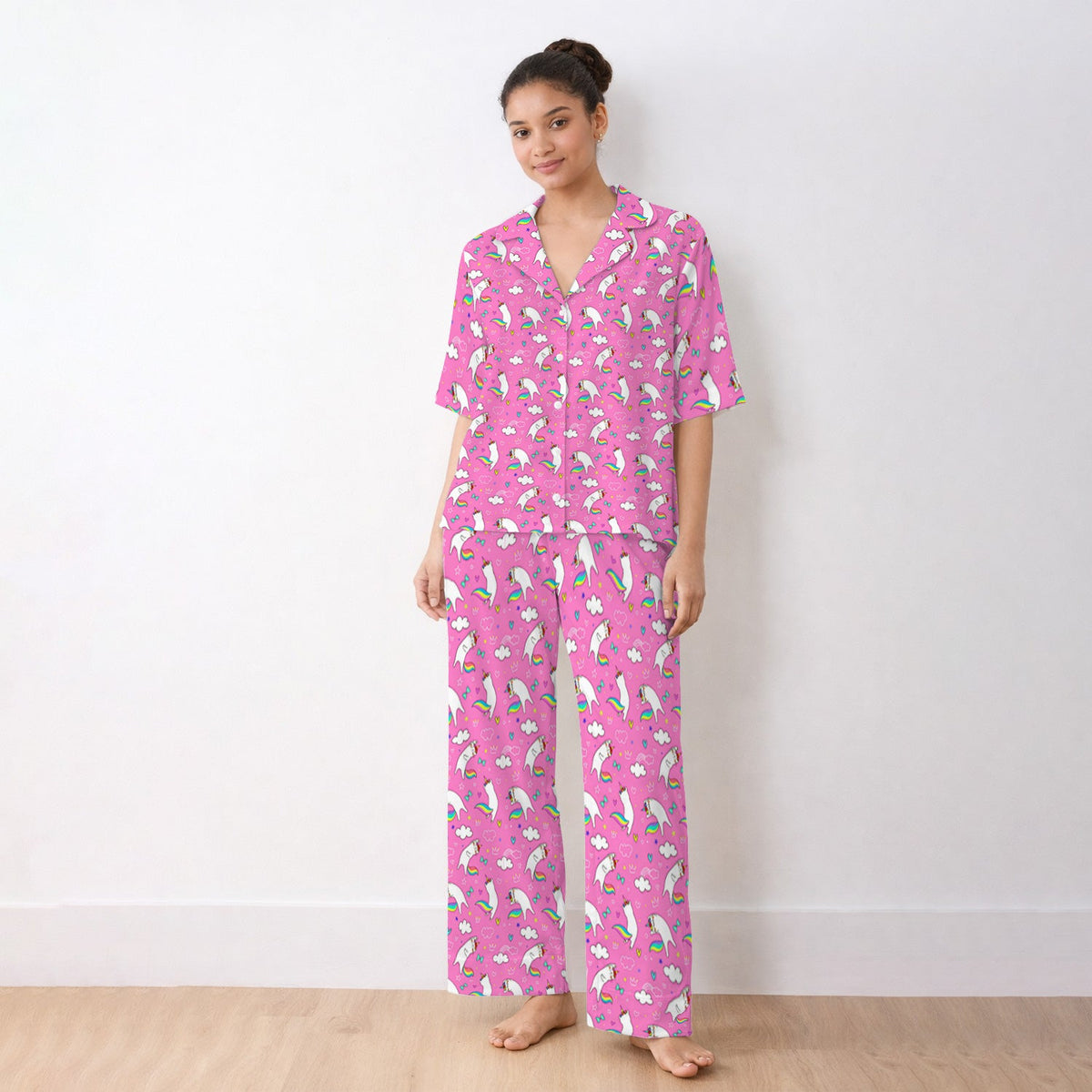 Unicorn Cat Rainbow Tail Clouds Pajama Set