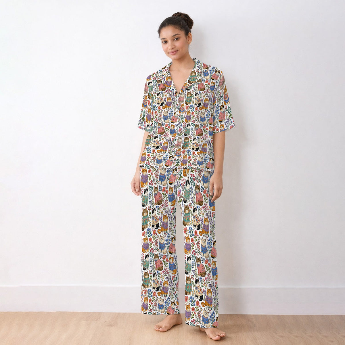 Floral Cat Pajama Set