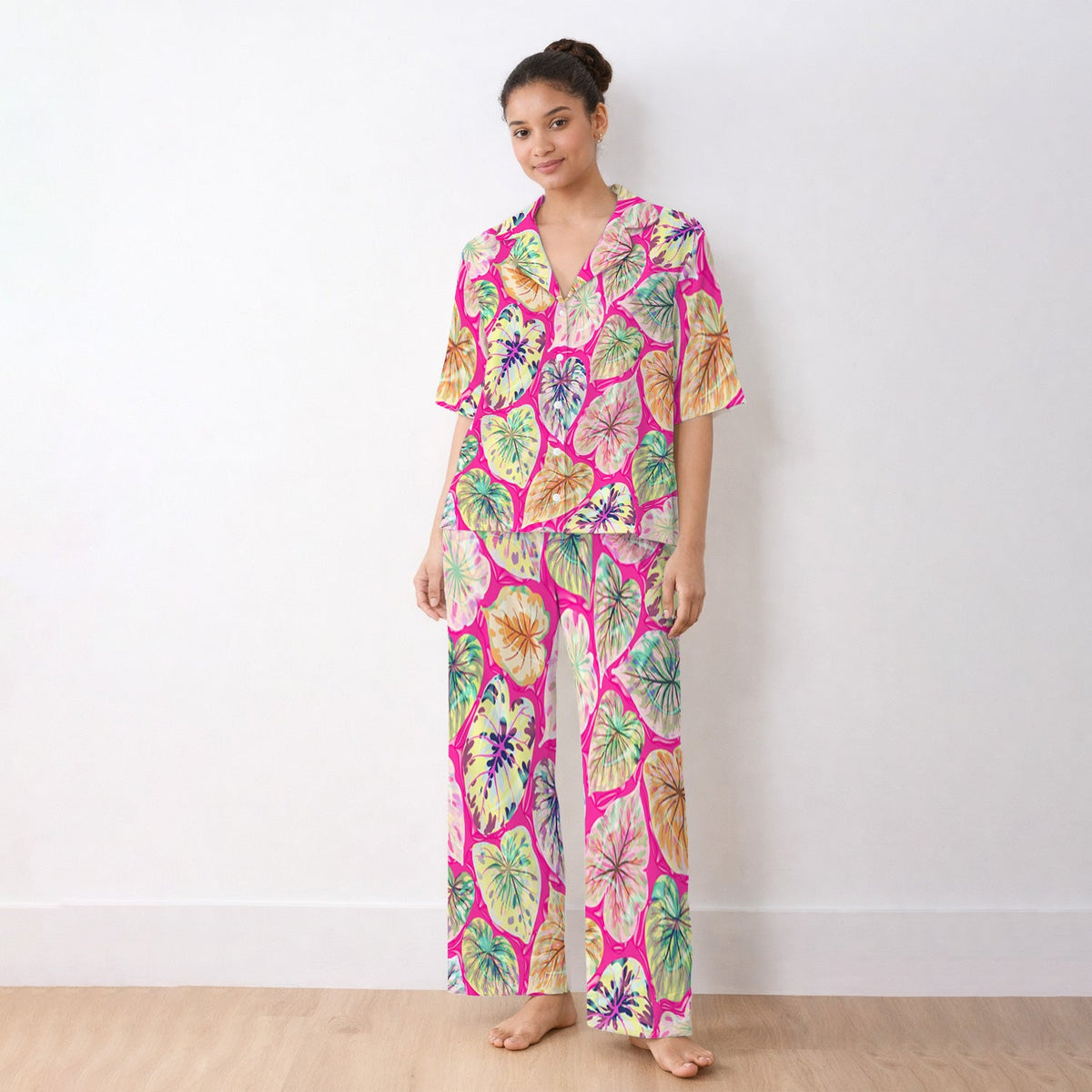 Tropical Colorful Leaf Nurse Pajama Set
