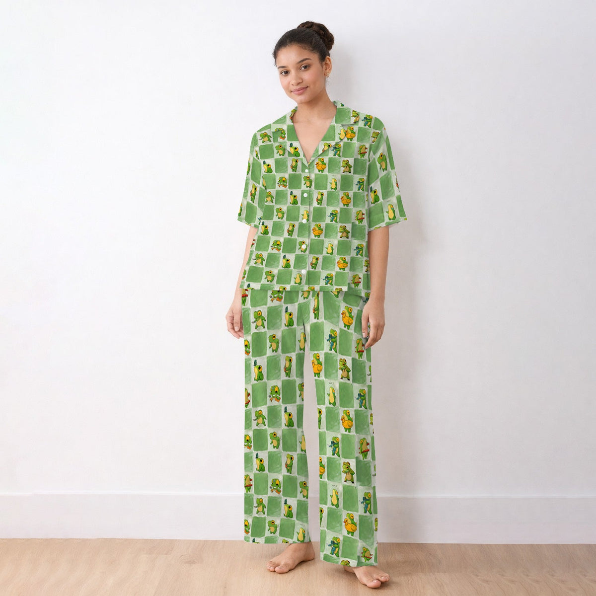 Frog Duck Checkerboard Pajama Set