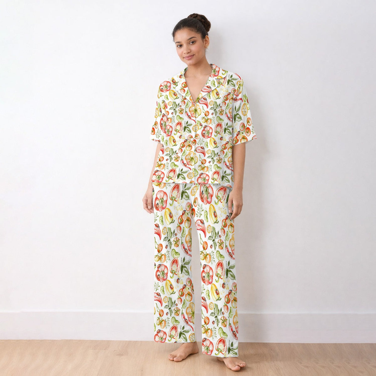 Watercolor Veggie Ladybug Nurse Pajama Set