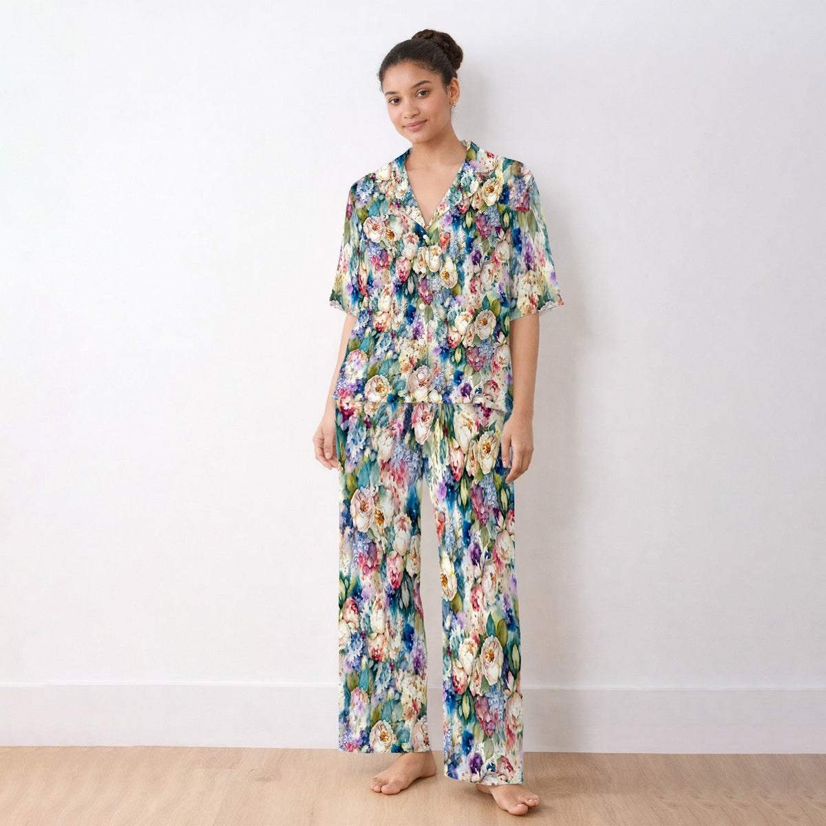 Watercolor Peony Hydrangea Floral Pajama Set