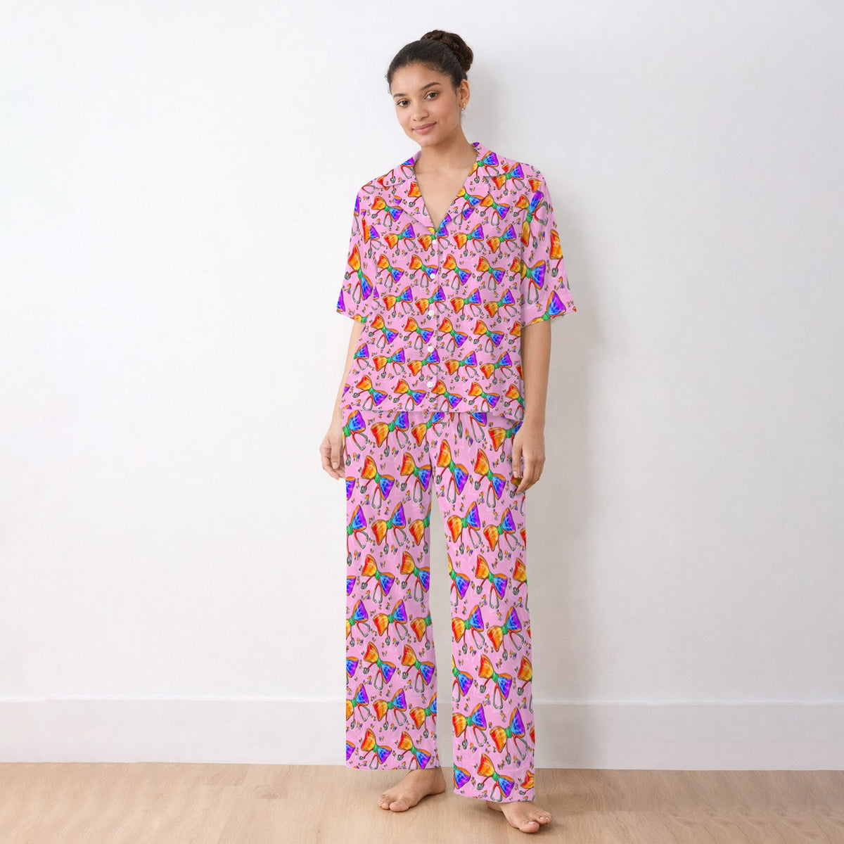 Colorful Rainbow Bow Stethoscope Pajama Set