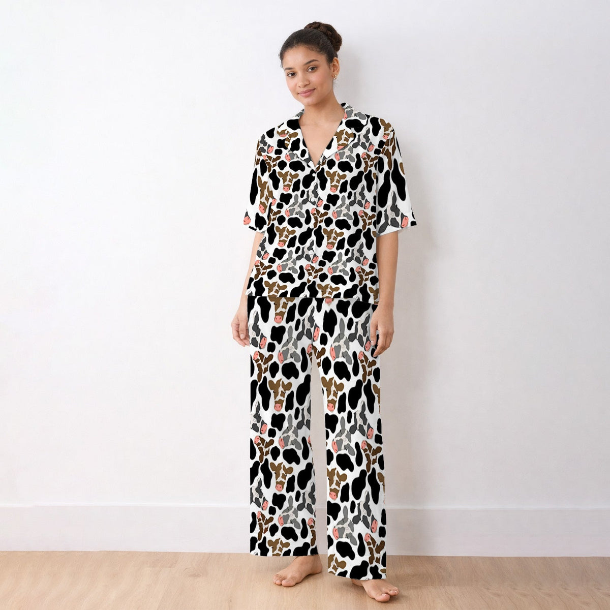 Cow Face Black White Nurse Pajama Set