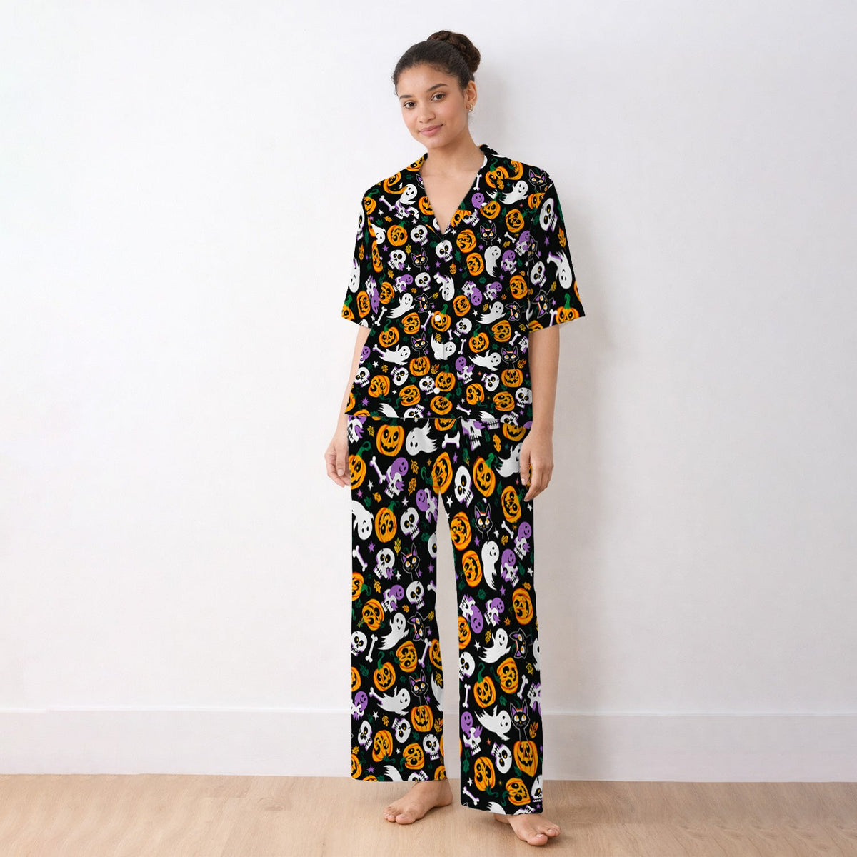 Spooky Pumpkin Ghost Print Pajama Set