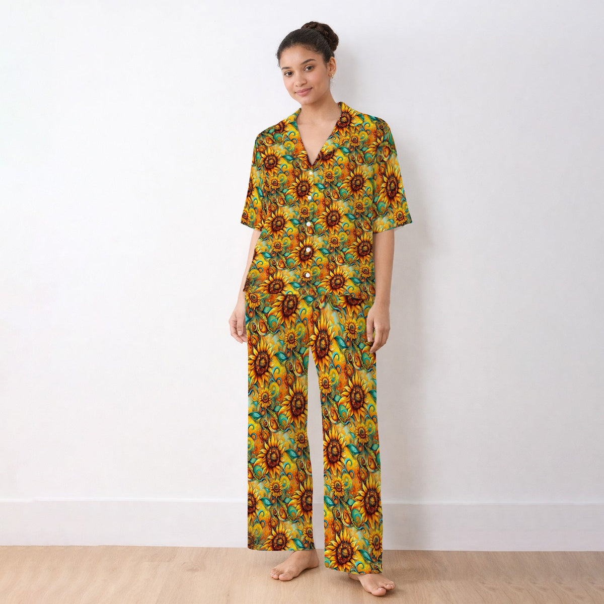 Sunflower Swirl Floral Pajama Set