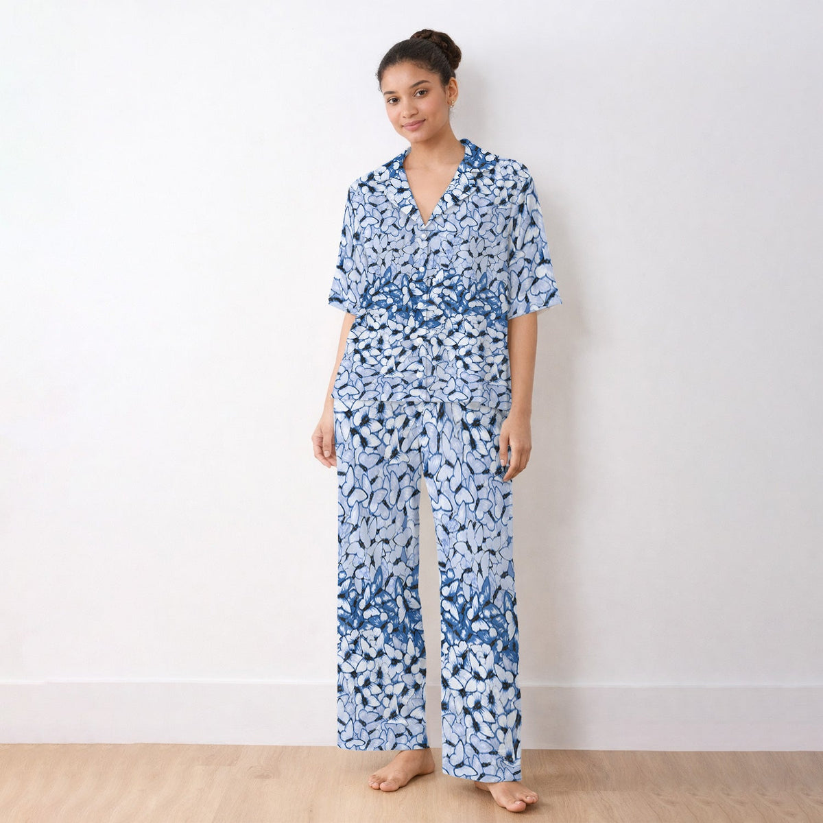 Blue Butterfly Floral Pajama Set