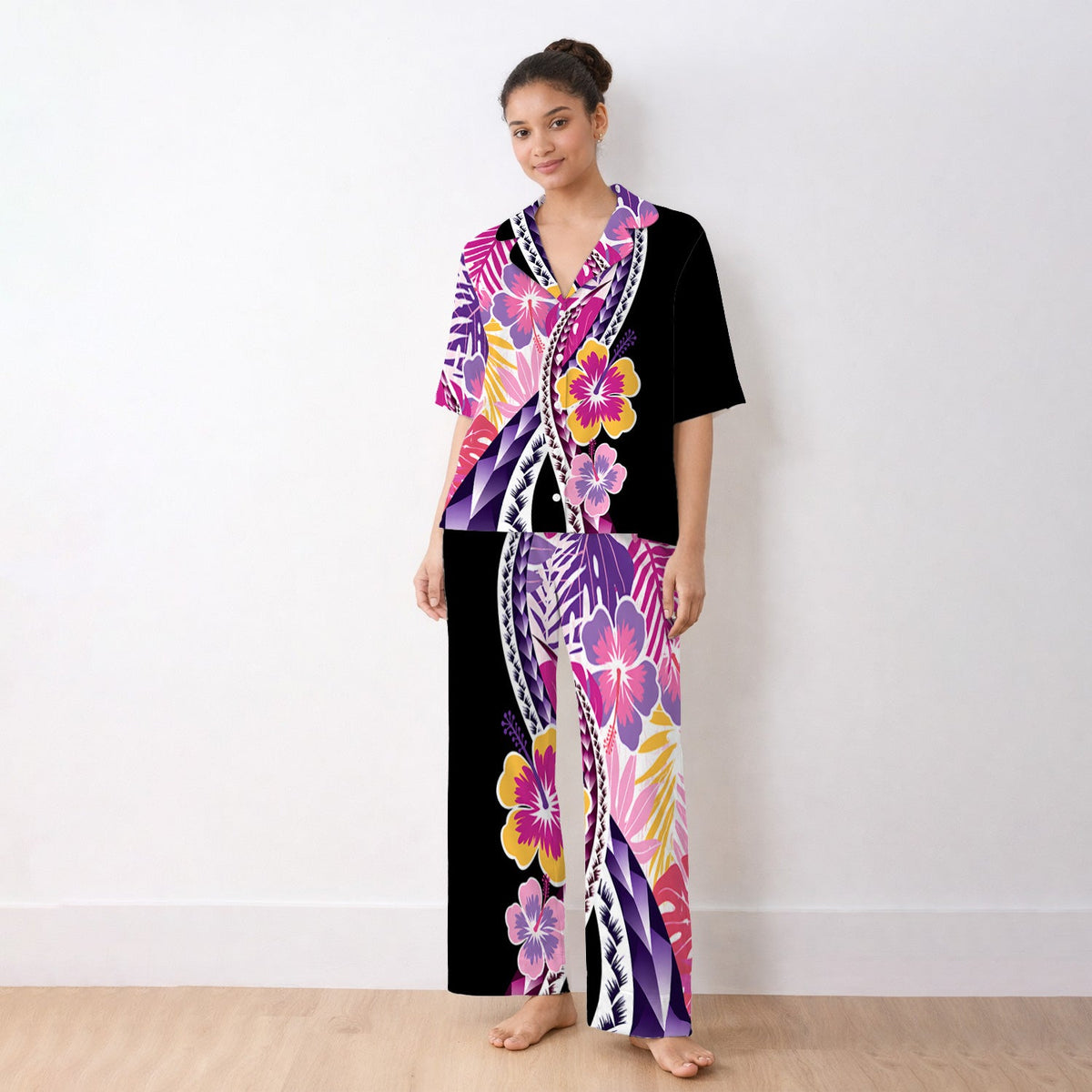 Tropical Hibiscus Leaf Nurse Pajama Set