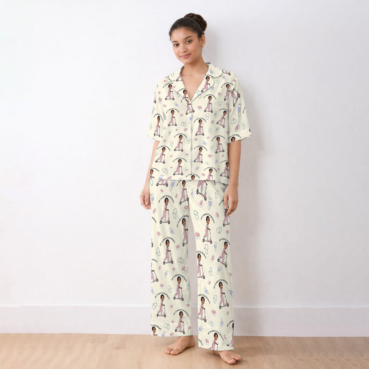 Personalized Pediatric Nurse Scooter Face Pajama Set