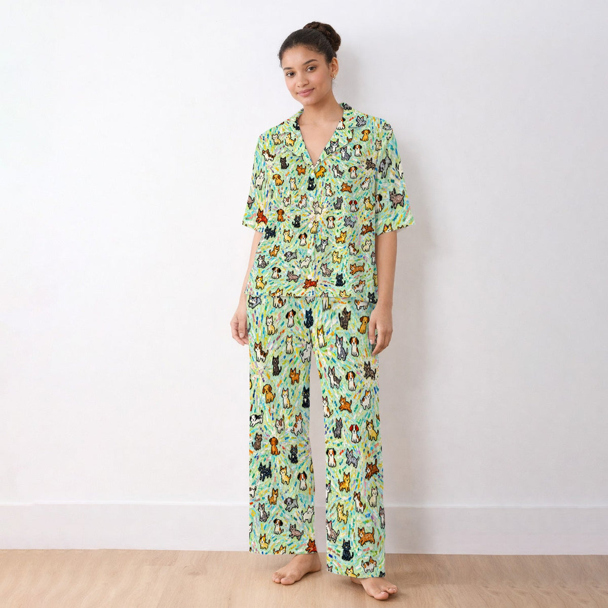 Colorful Cats Dogs Doodle Pajama Set