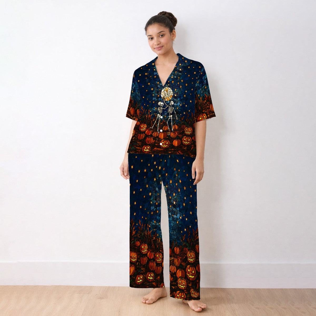 Skeleton Pumpkin Patch Pajama Set - Halloween Gift For Nurse