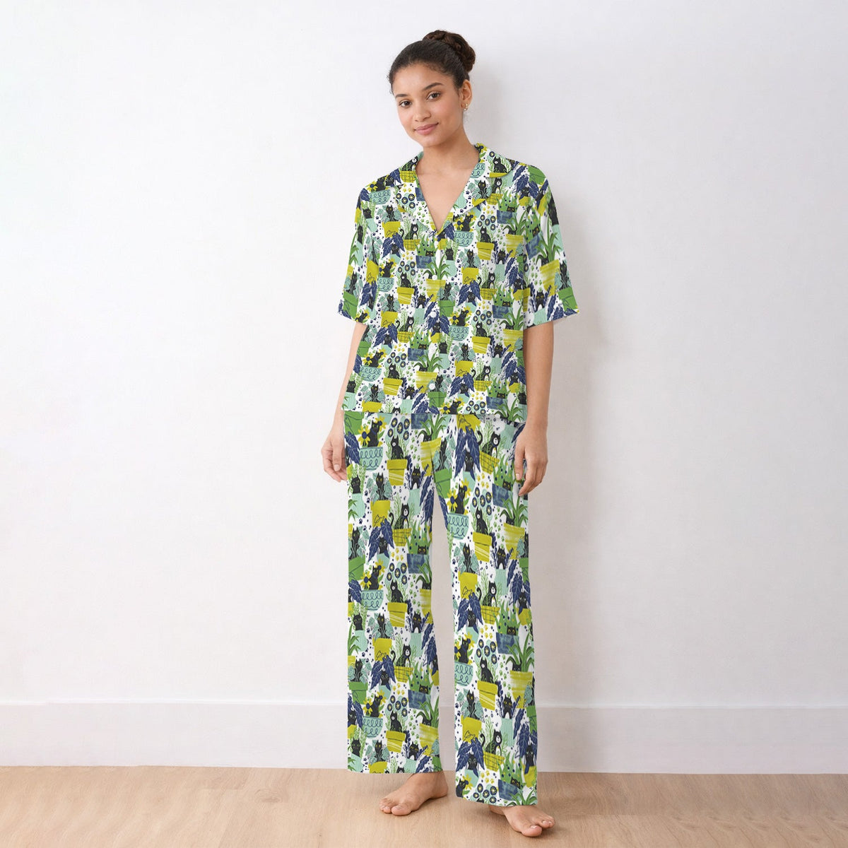 Black Cat Planter Garden Pajama Set