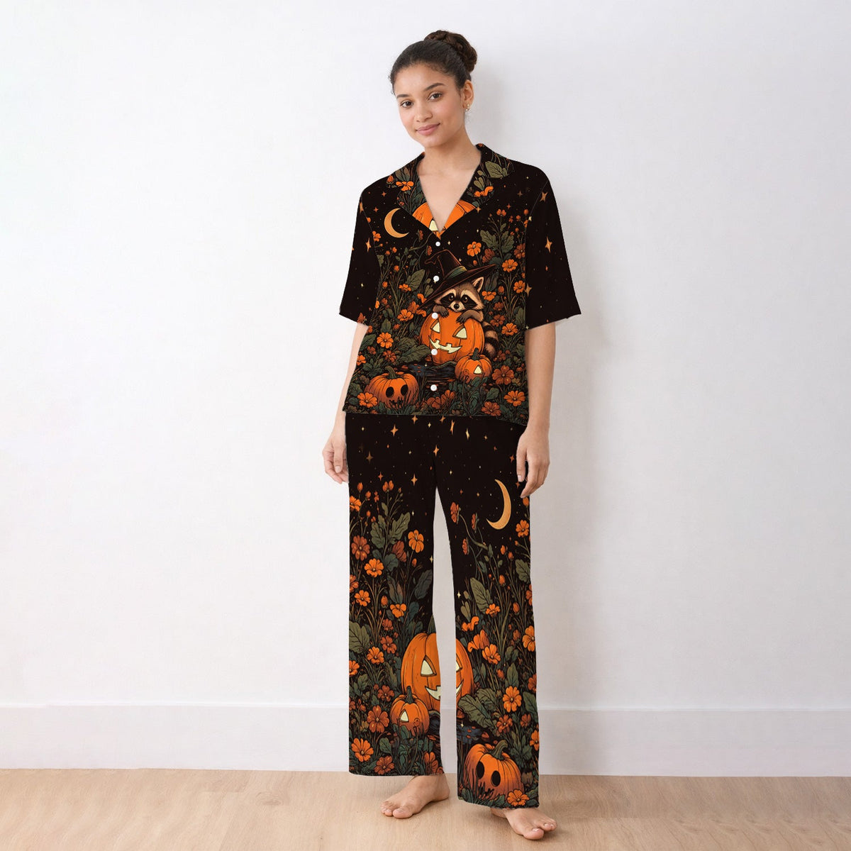 Spooky Raccoon Print Pajama Set